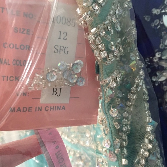 Jovani Turquoise Halter Prom Dress - Picture 6 of 6